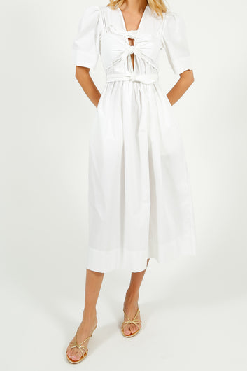 GANNI W0306 Tie Strap Midi Dress in White