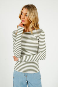 You added <b><u>SLF Anna LS Crew in Vetiver, Snow White Stripe</u></b> to your cart.