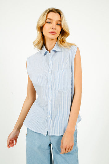 PARK Resort Sleeveless Shirt Blue & White Stripe