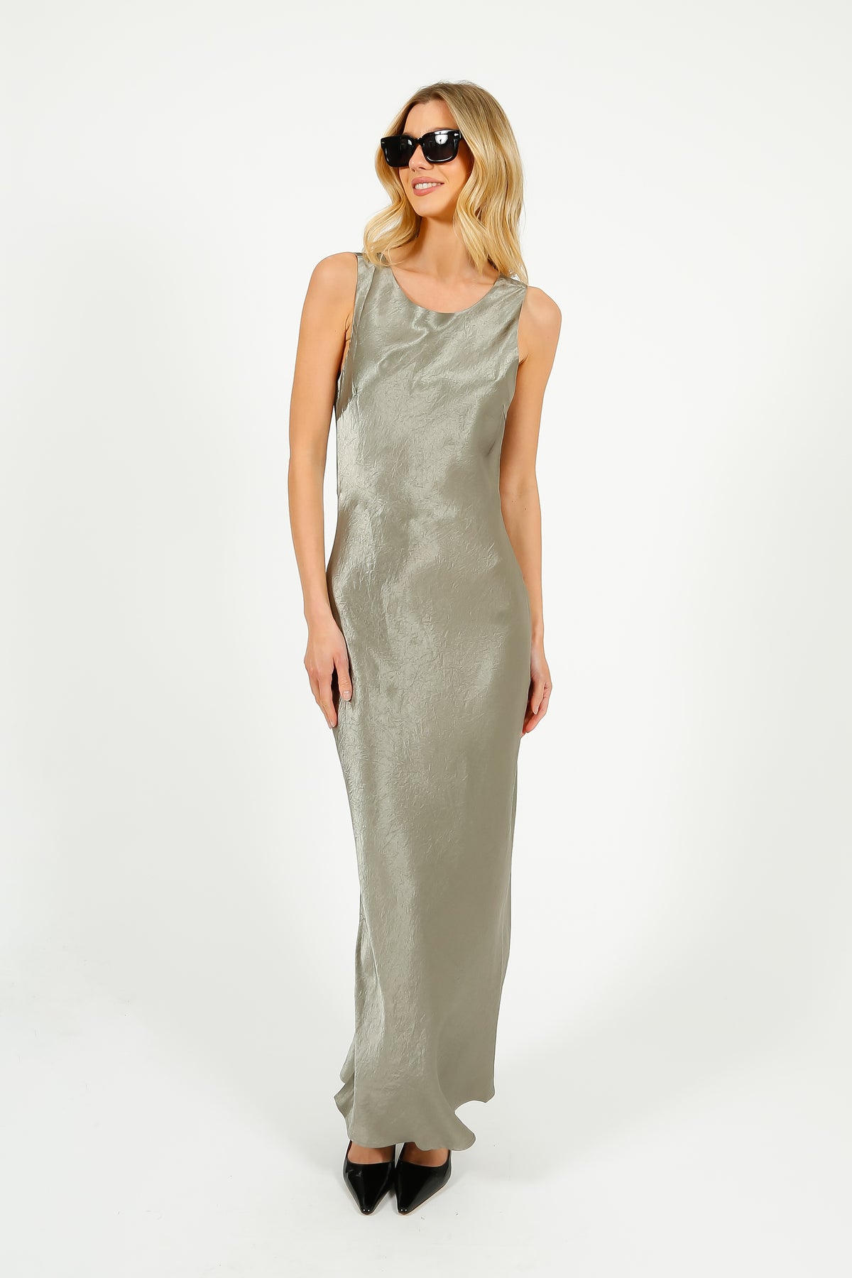 SLF Selene Cowl Back Midi Dress in Vetiver