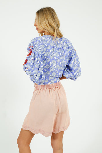 PDS 327 Lila Print Blouse with Orange Emb