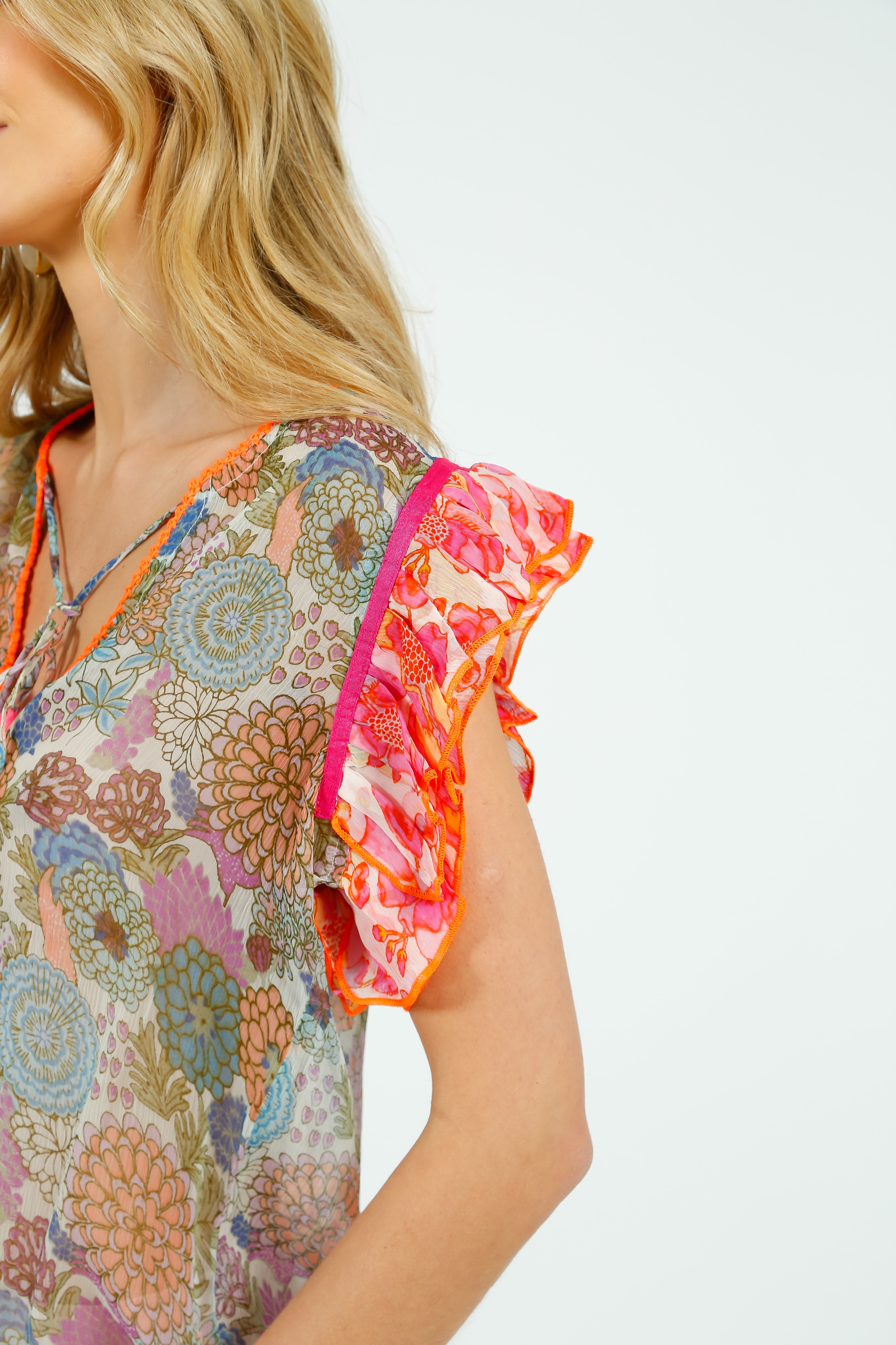 PDS 427 Rosa Frill Top in Green, Blue