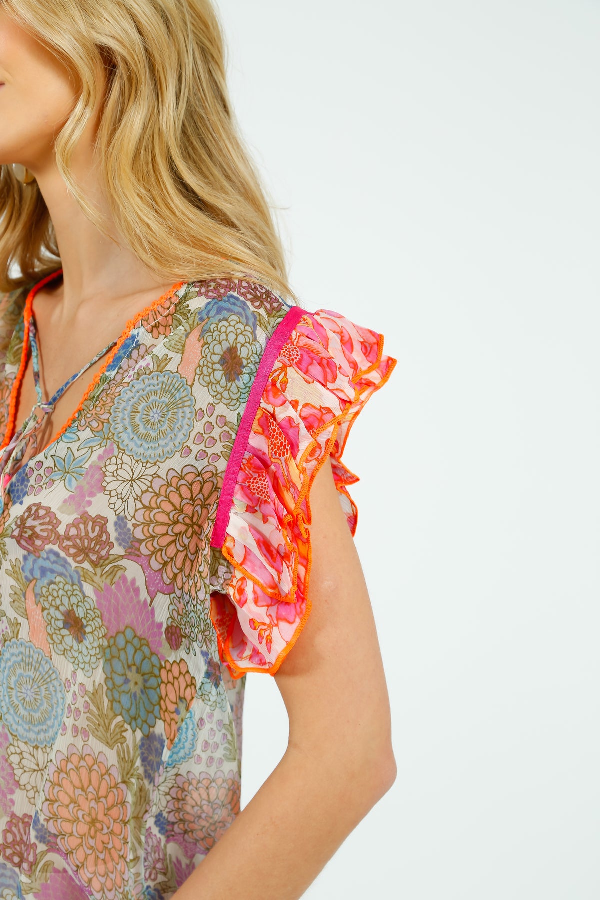 PDS 427 Rosa Frill Top in Green, Blue