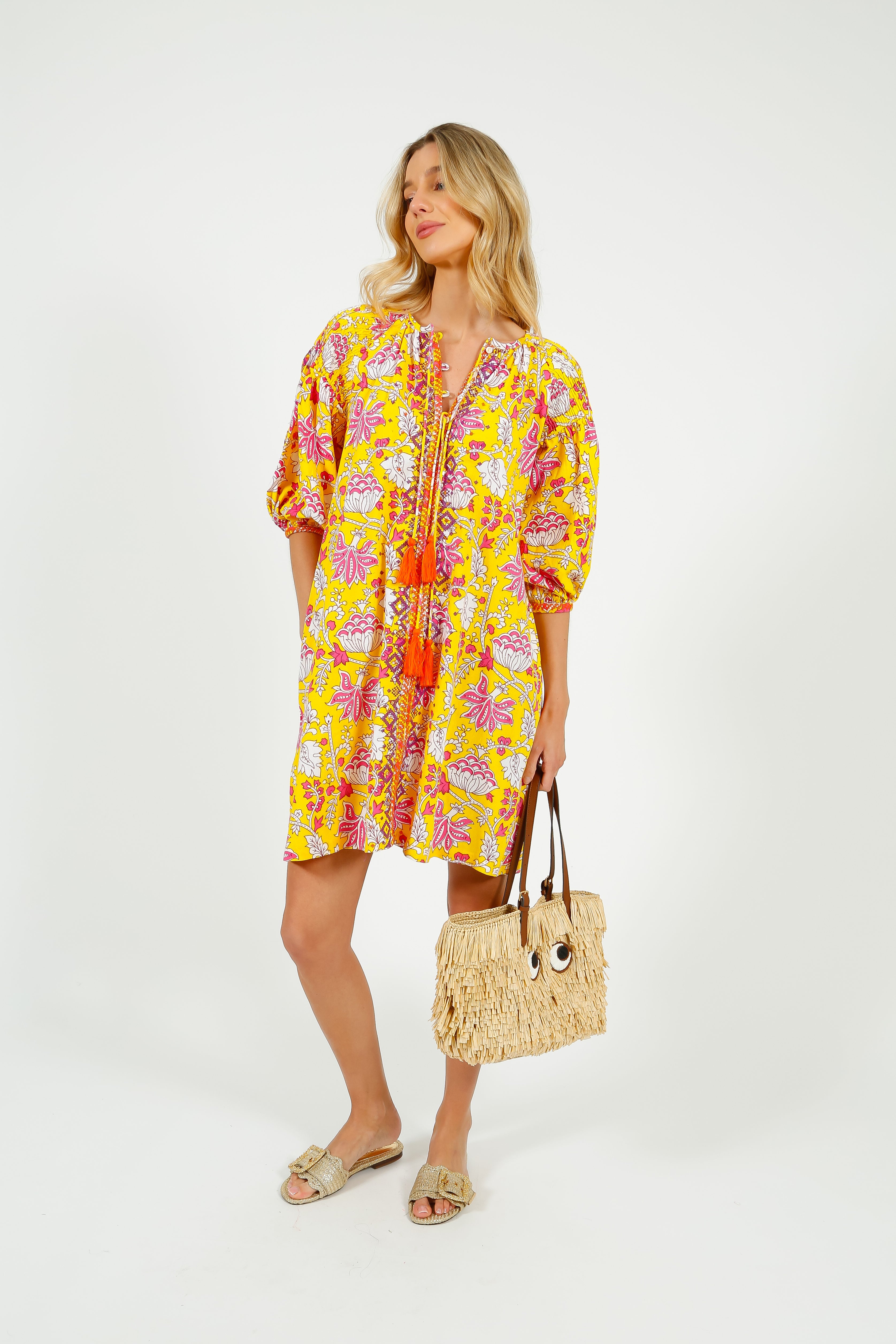 PDS 334 Embroidered Dress in Yellow