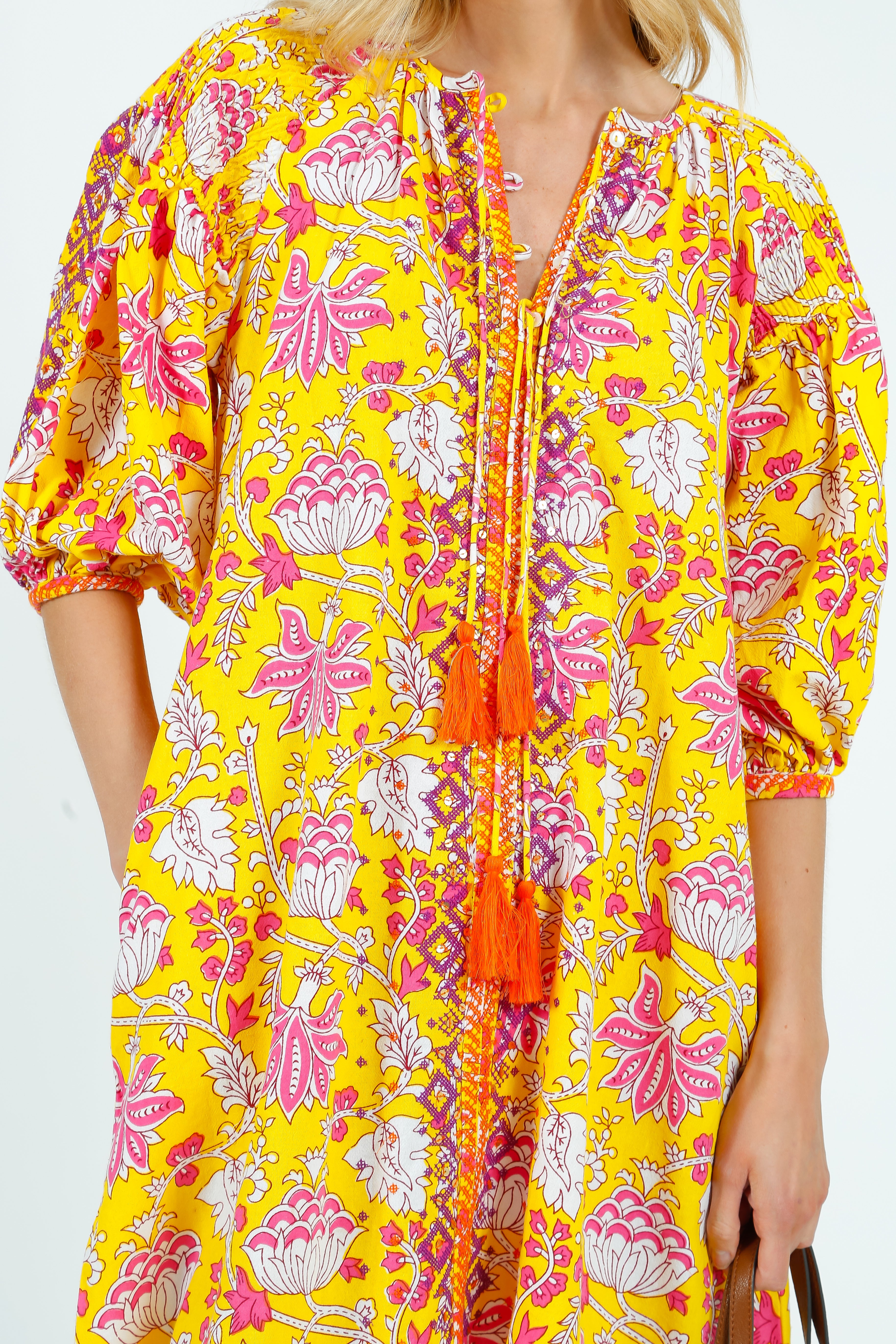 PDS 334 Embroidered Dress in Yellow