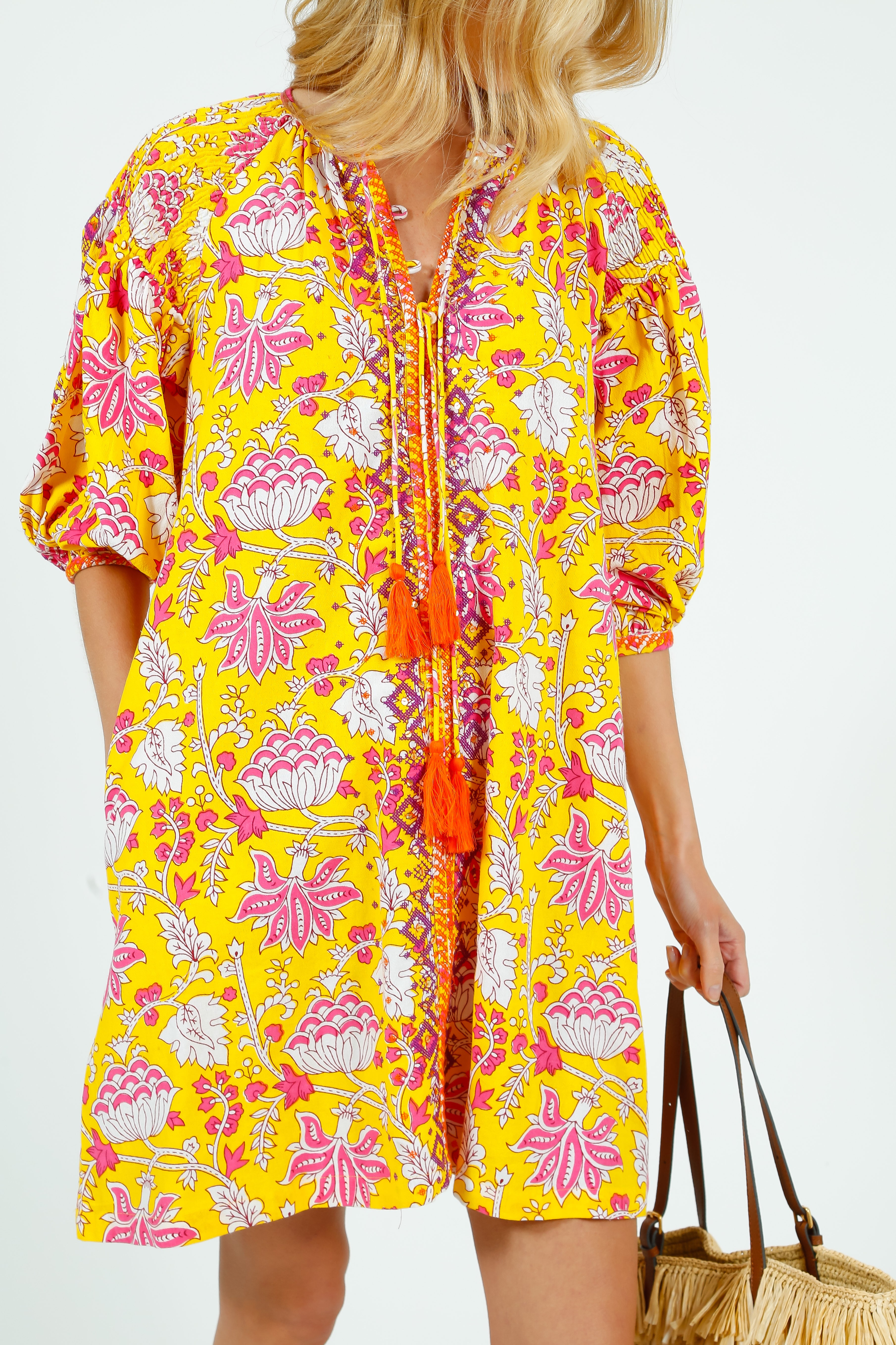PDS 334 Embroidered Dress in Yellow