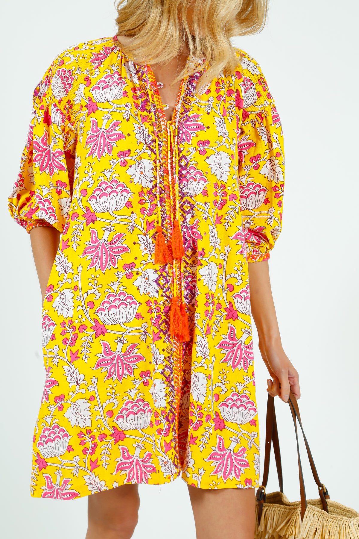 PDS 334 Embroidered Dress in Yellow
