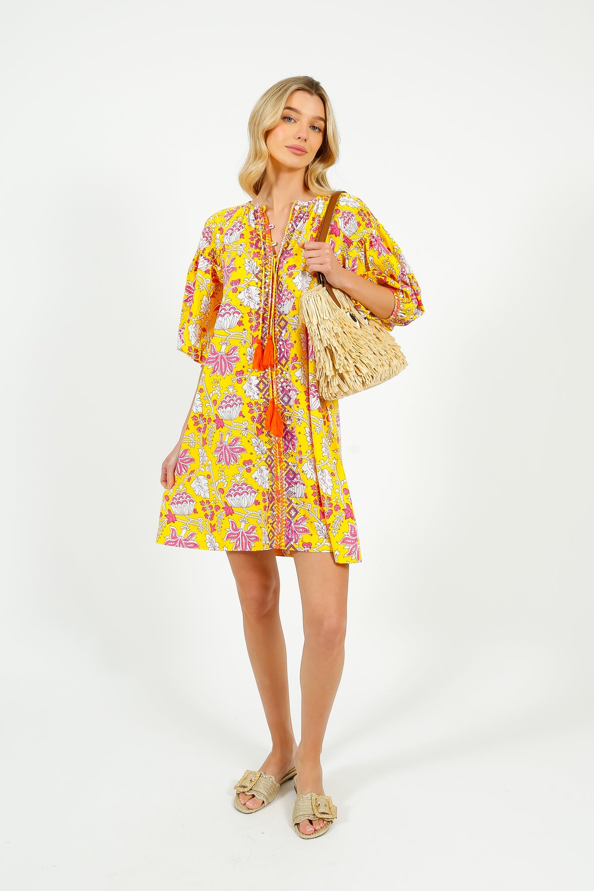 PDS 334 Embroidered Dress in Yellow