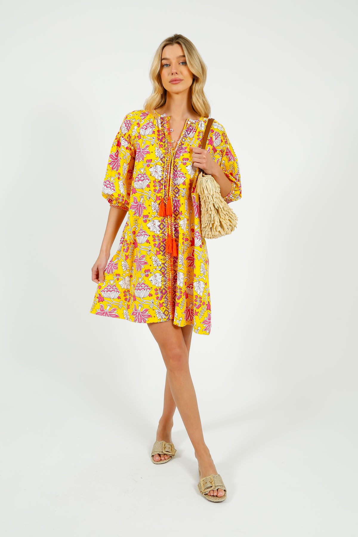 PDS 334 Embroidered Dress in Yellow