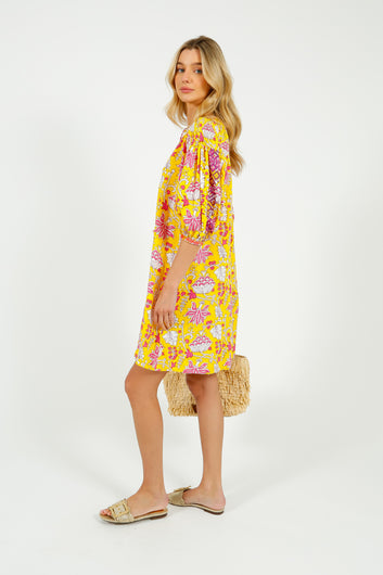 PDS 334 Embroidered Dress in Yellow