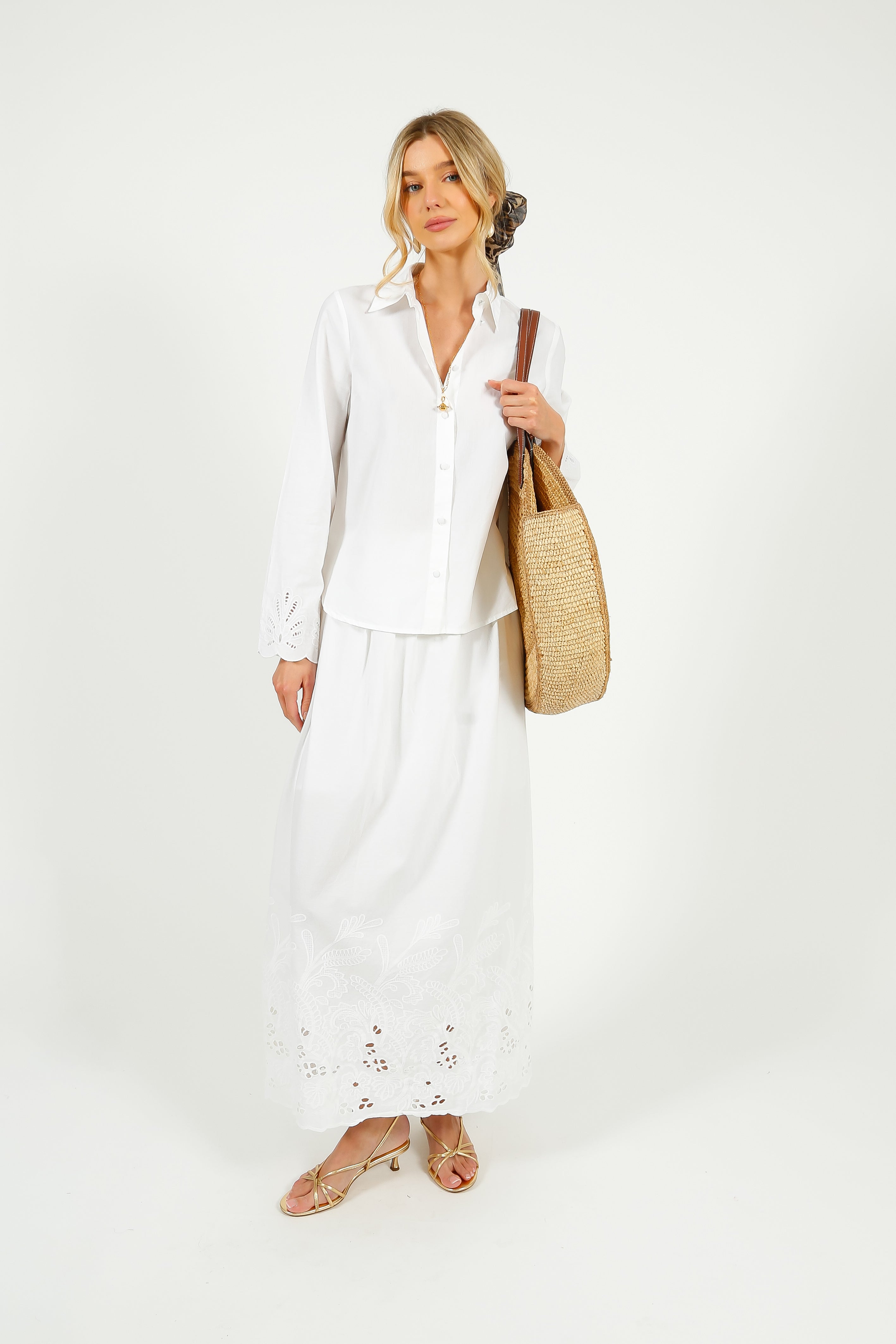 SLF Dahlia Broiderie Ankle Skirt in White