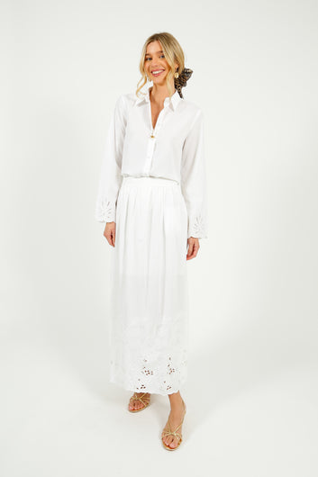SLF Dahlia Broiderie Ankle Skirt in White