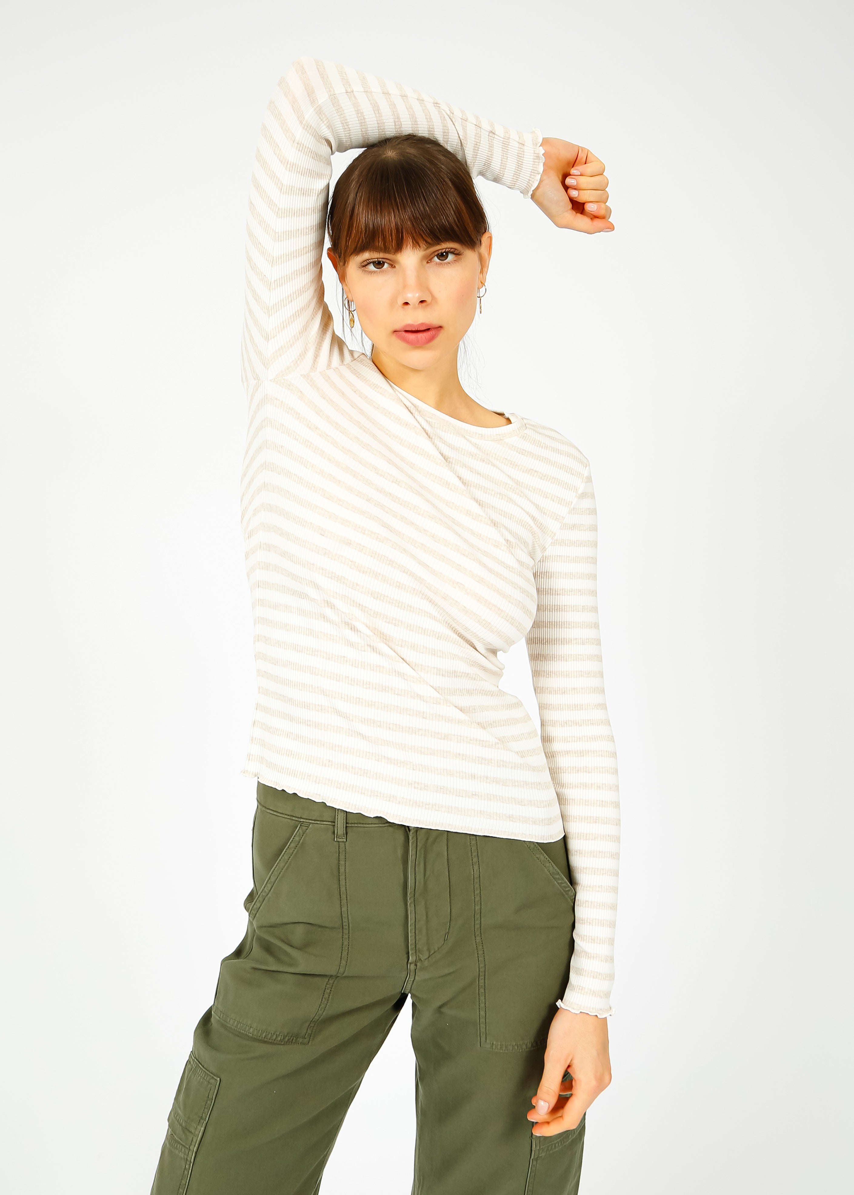 SLF Anna LS Stripe Crew in Oatmeal