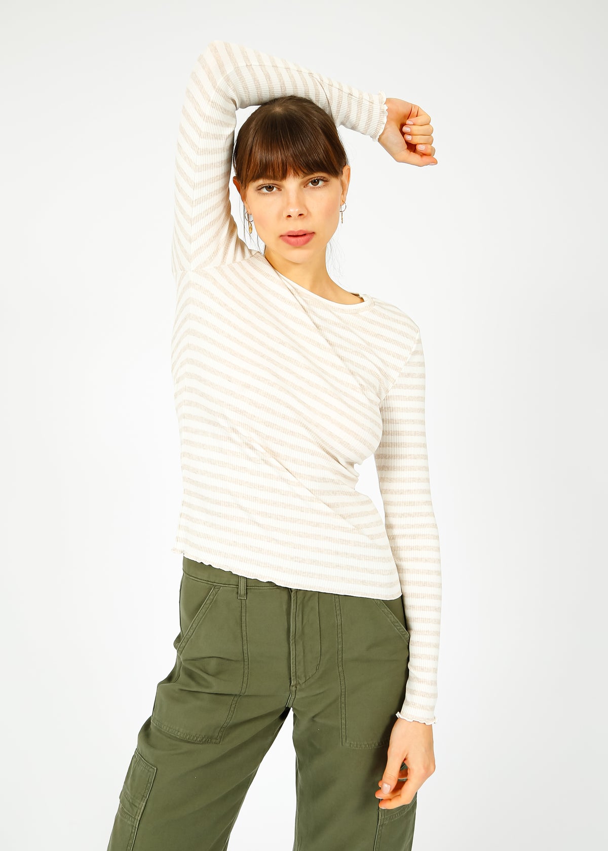 SLF Anna LS Stripe Crew in Oatmeal