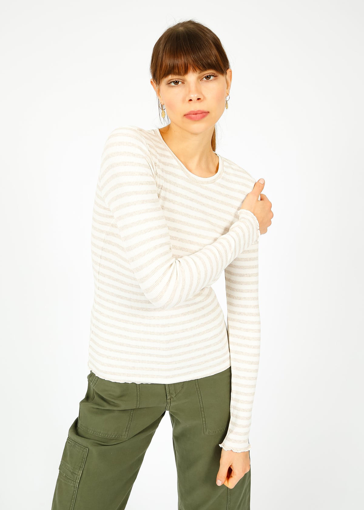 SLF Anna LS Stripe Crew in Oatmeal