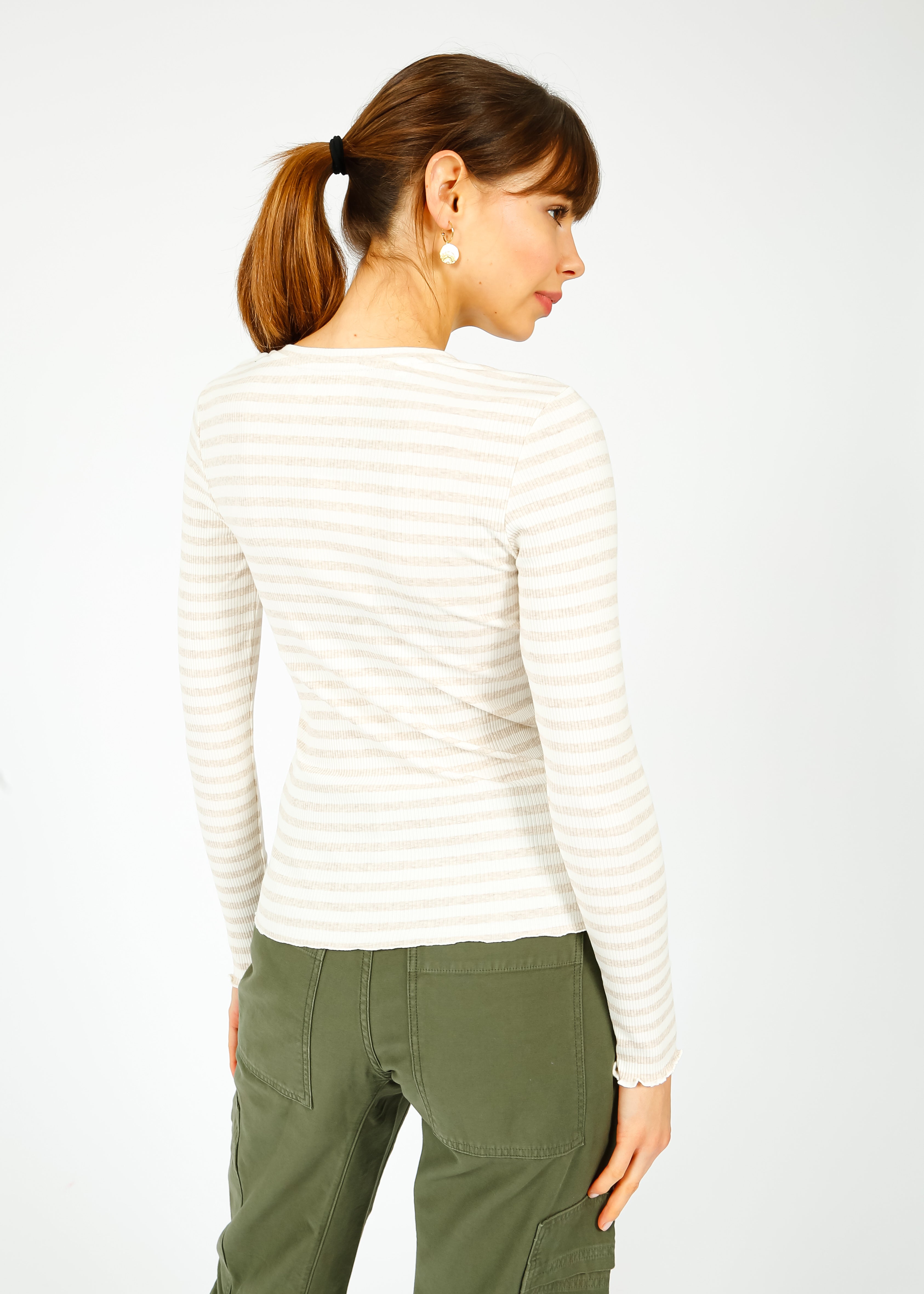 SLF Anna LS Stripe Crew in Oatmeal