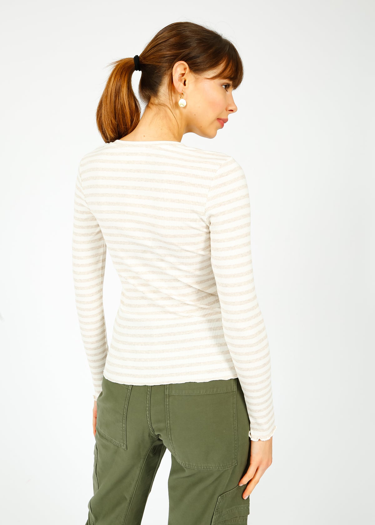 SLF Anna LS Stripe Crew in Oatmeal