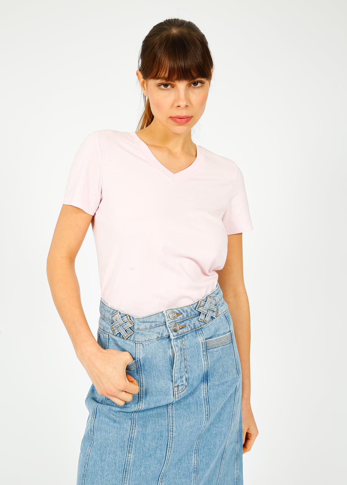SLF Essential SS V Neck in Cradle Pink