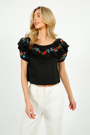 RIXO Lisette Top in Ombre Floral Black