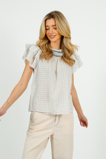BR Cathy Gingham Blouse in White