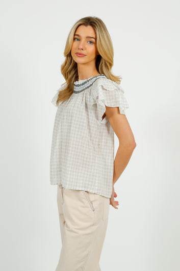 BR Cathy Gingham Blouse in White