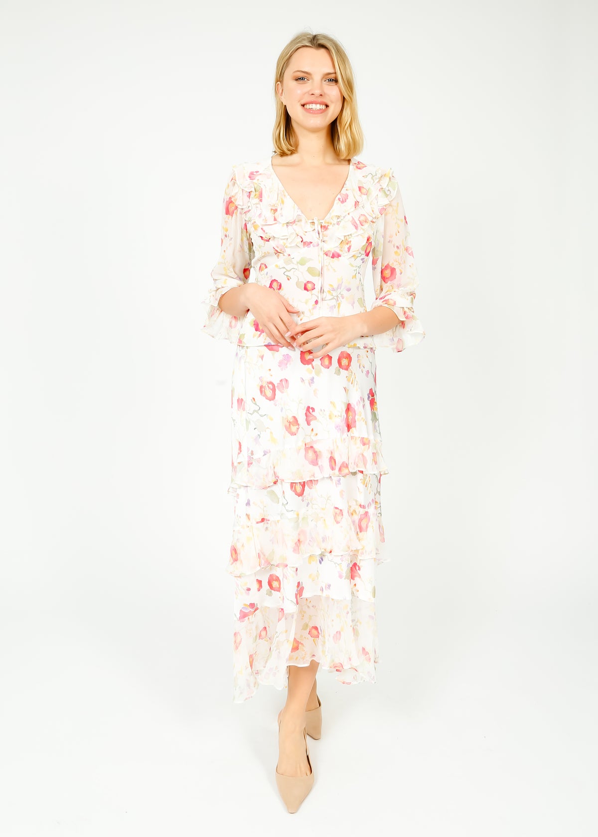 RIXO Preslee Skirt in Waterblossom Ivory