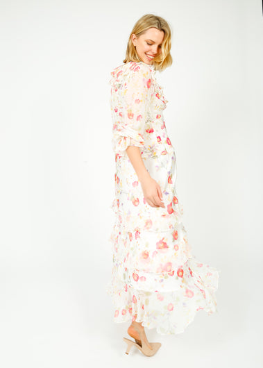 RIXO Preslee Skirt in Waterblossom Ivory