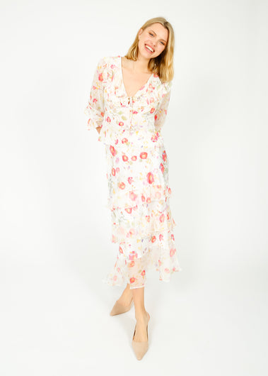 RIXO Lasca Top in Waterblossom Ivory