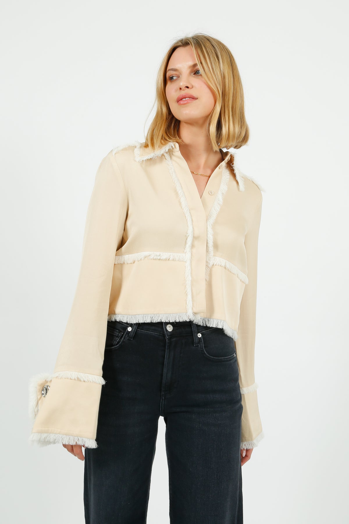 DAY Birger et Mikkelsen Emmie Matte Crepe Fringe Shirt in Oyster Grey