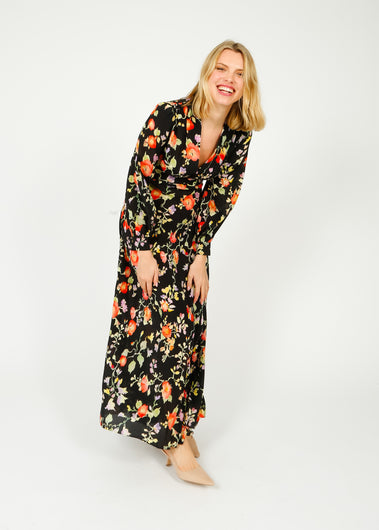 RIXO GOLD Emory Dress in Waterblossom Noir