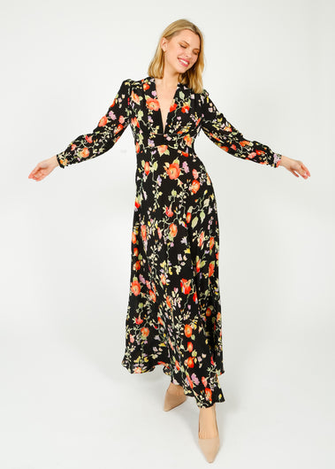 RIXO GOLD Emory Dress in Waterblossom Noir