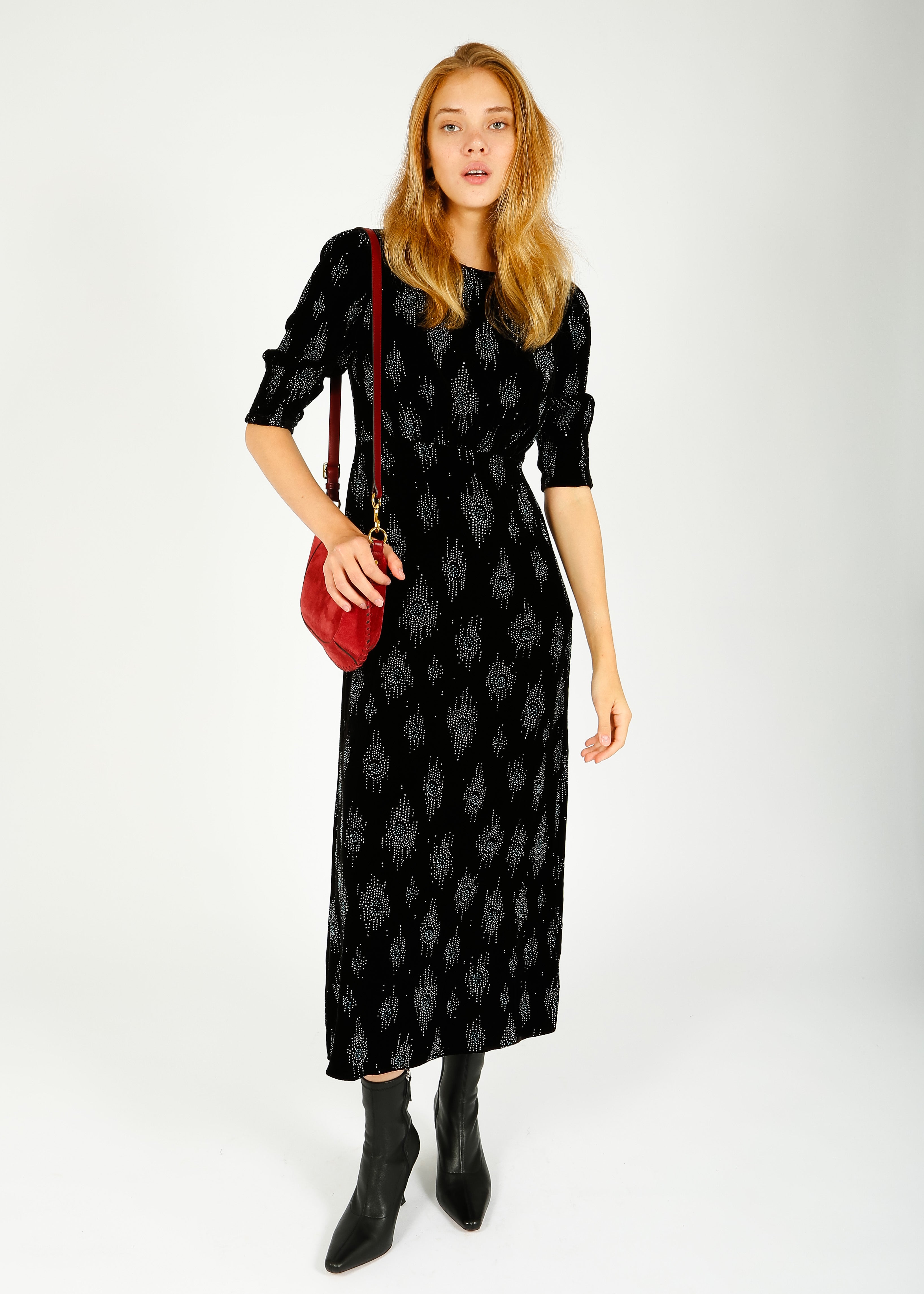 RIXO Lucille Dress in Droplet Glitter Black