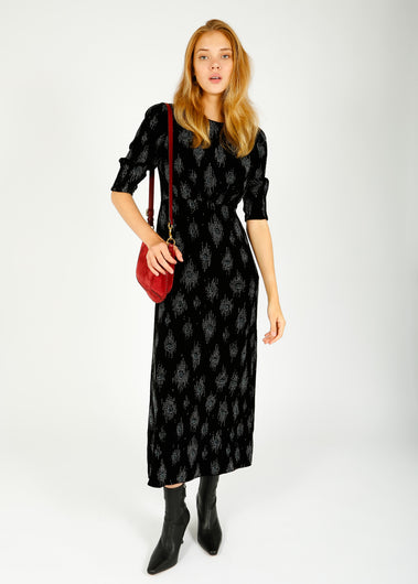 RIXO Lucille Dress in Droplet Glitter Black