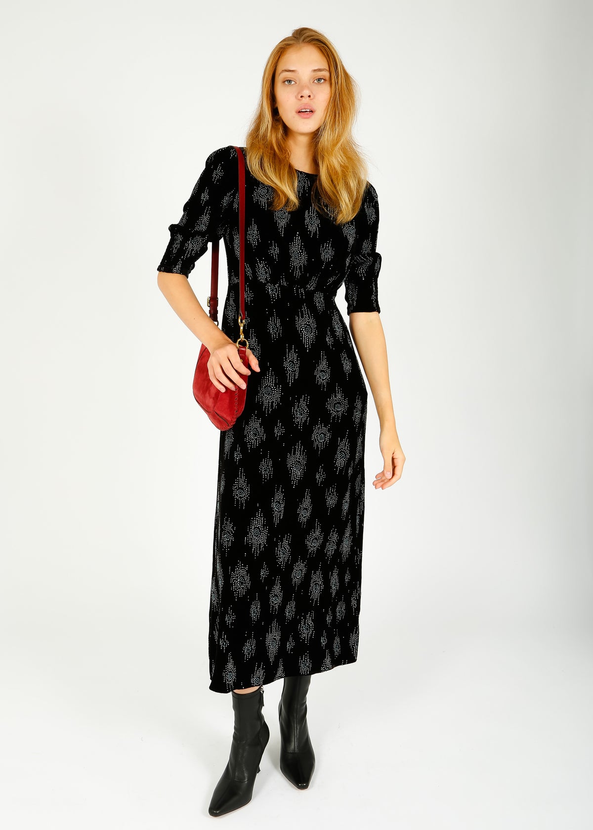 RIXO Lucille Dress in Droplet Glitter Black