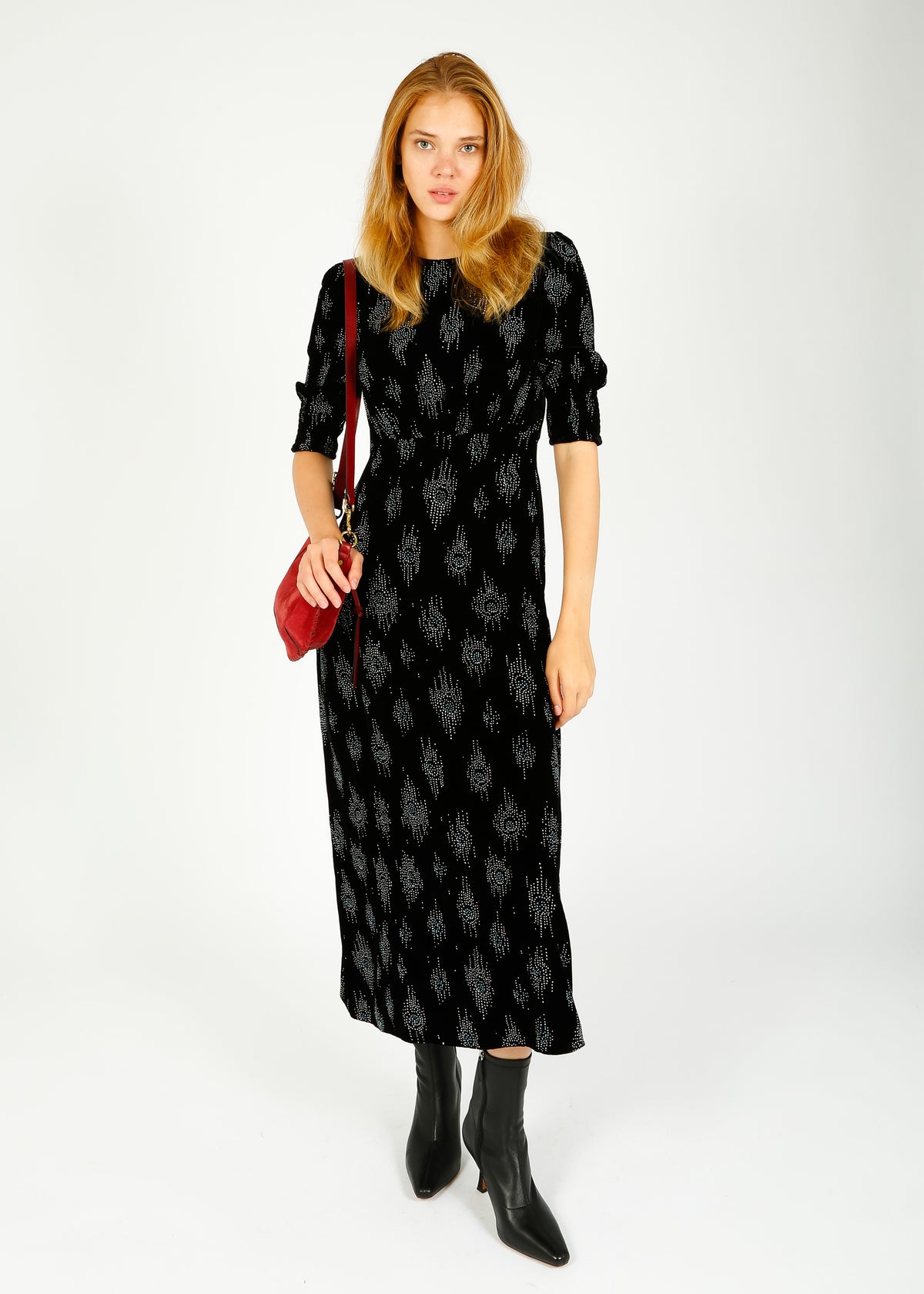 RIXO Lucille Dress in Droplet Glitter Black