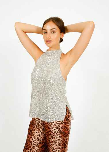 Primrose Park Frida Top in Silver Sequin