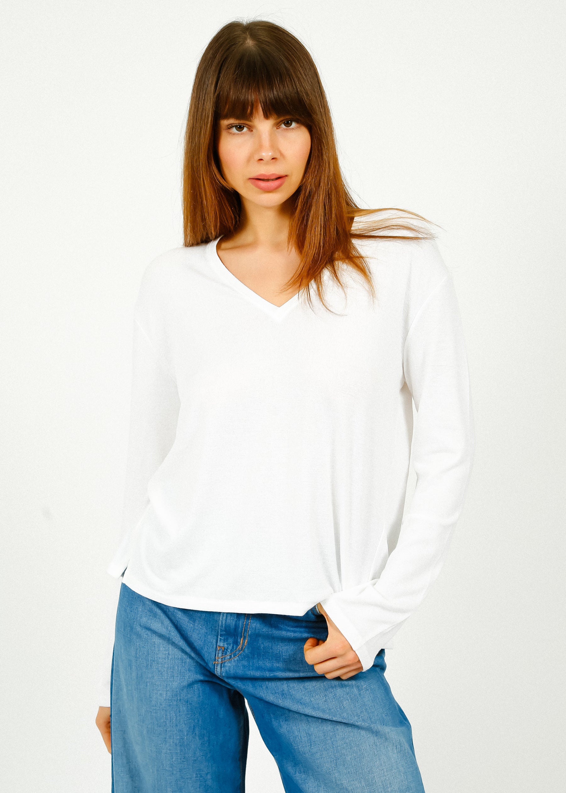 Rag & Bone The Knit Vee LS in White