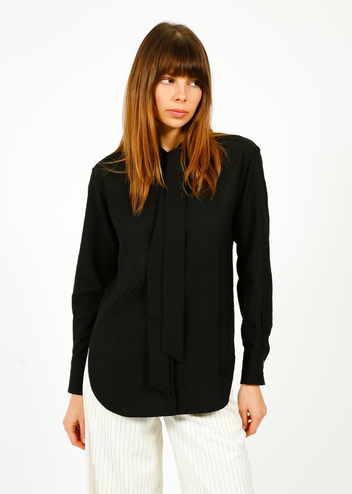 GG Tie Detail Blouse in Black