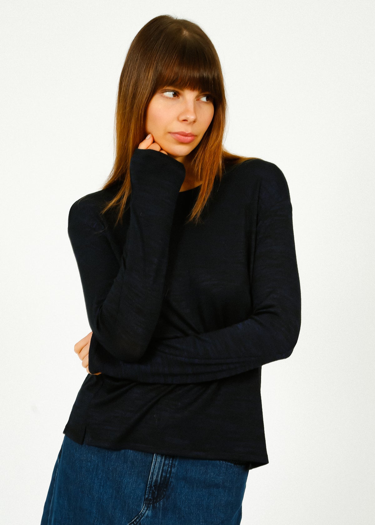 R&B The Knit LS in Navy, Black Stripe