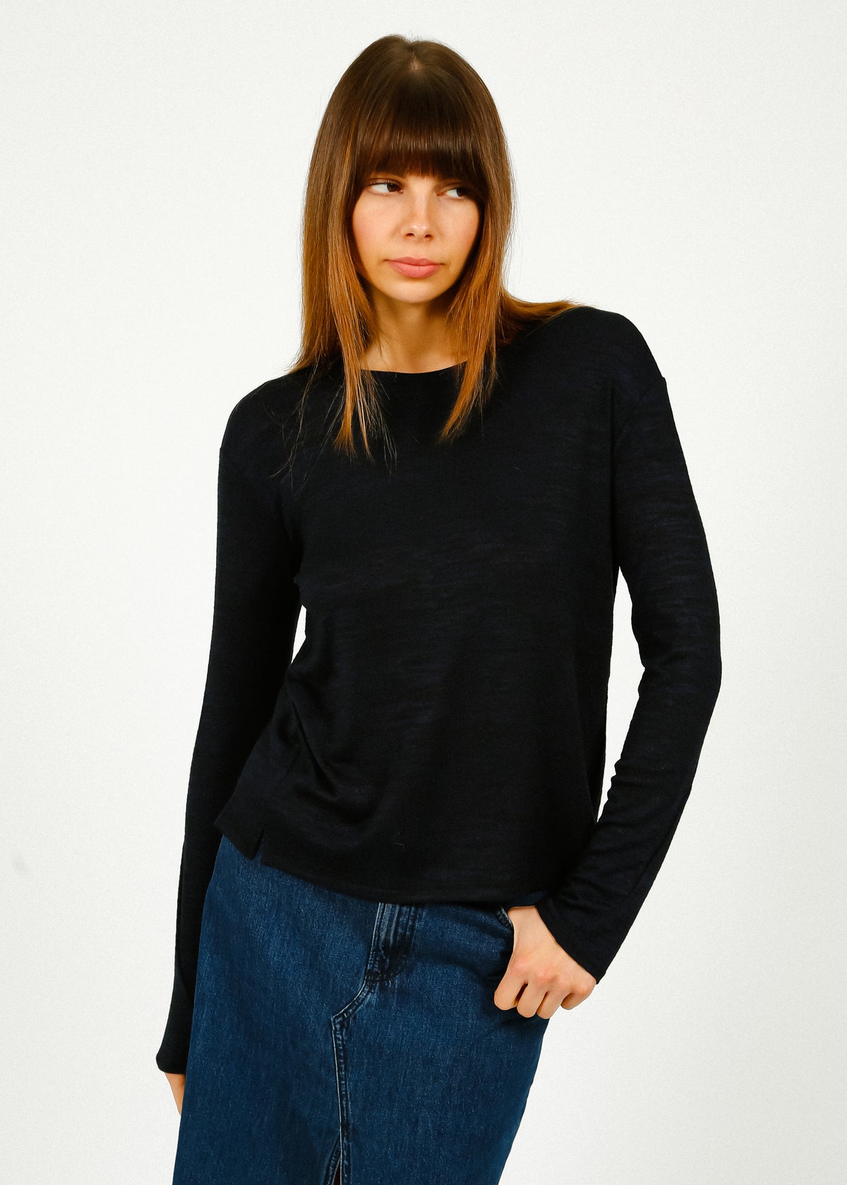 R&B The Knit LS in Navy, Black Stripe