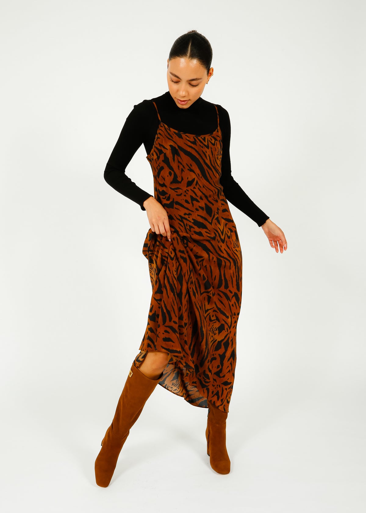 RIXO Holly Dress in Tiger Stripe