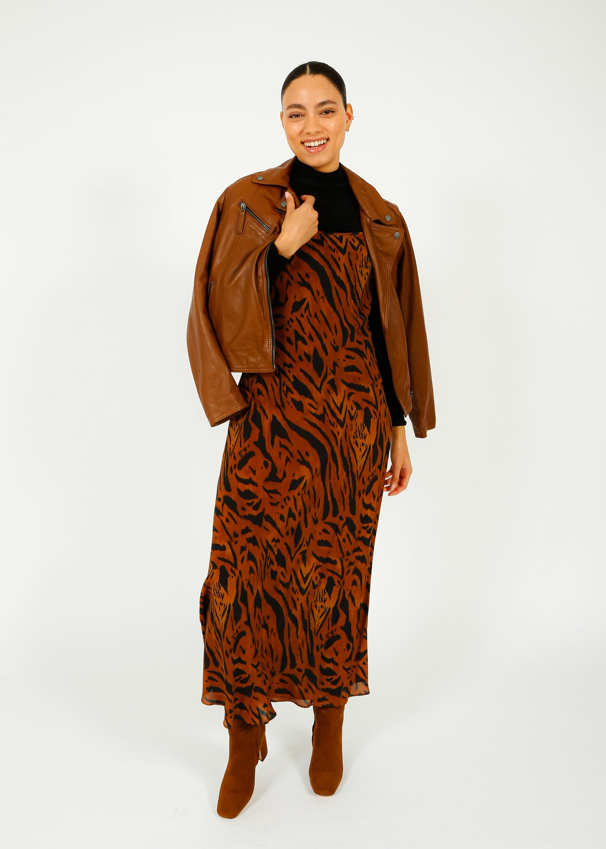 RIXO Holly Dress in Tiger Stripe