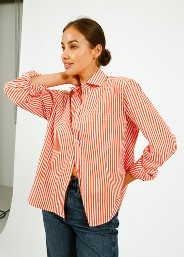 PARK Classic Shirt in Orange, White Stripe