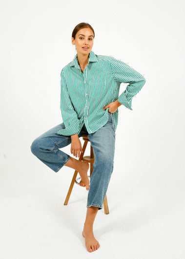 PARK Classic Shirt in Green, White Stripe