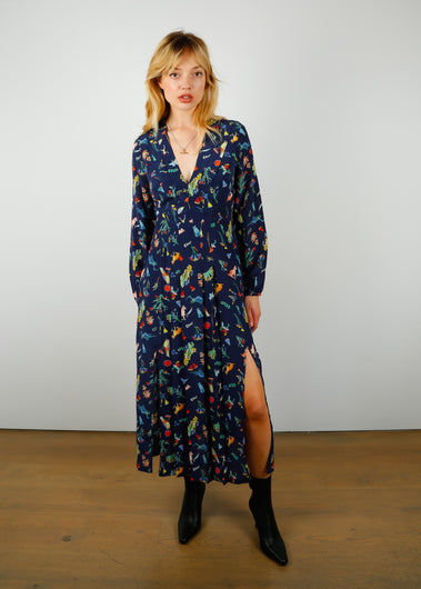 RIXO Camellia Dress in Lotus Bloom Navy