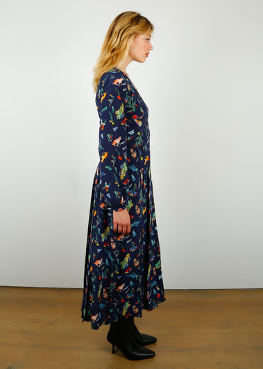 RIXO Camellia Dress in Lotus Bloom Navy