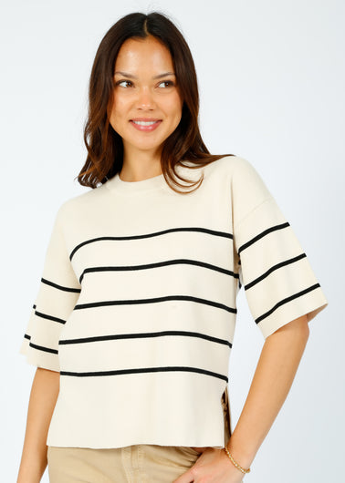 SLF Liva Knit Stripe Tee in Birch, Black