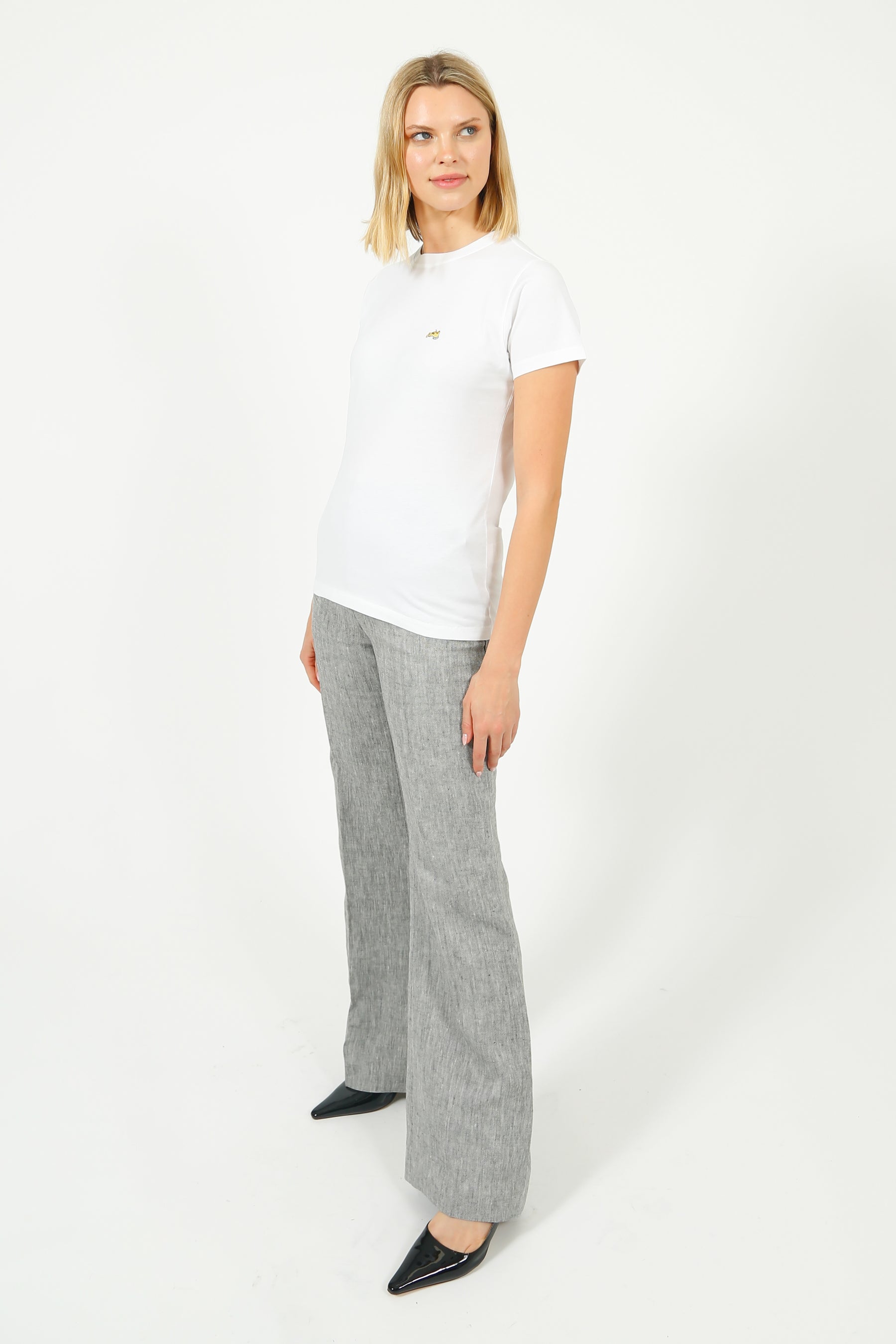 Bella Freud Slim Kim Linen Trouser in Dappled Grey