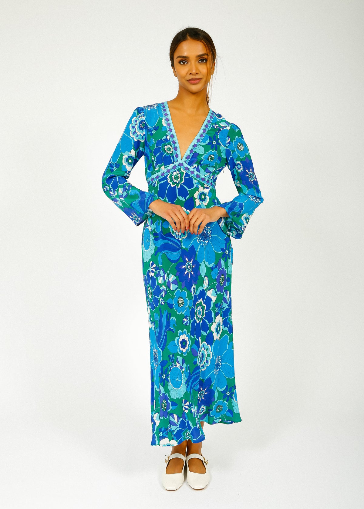RIXO Tania Dress in Miami Floral Emerald