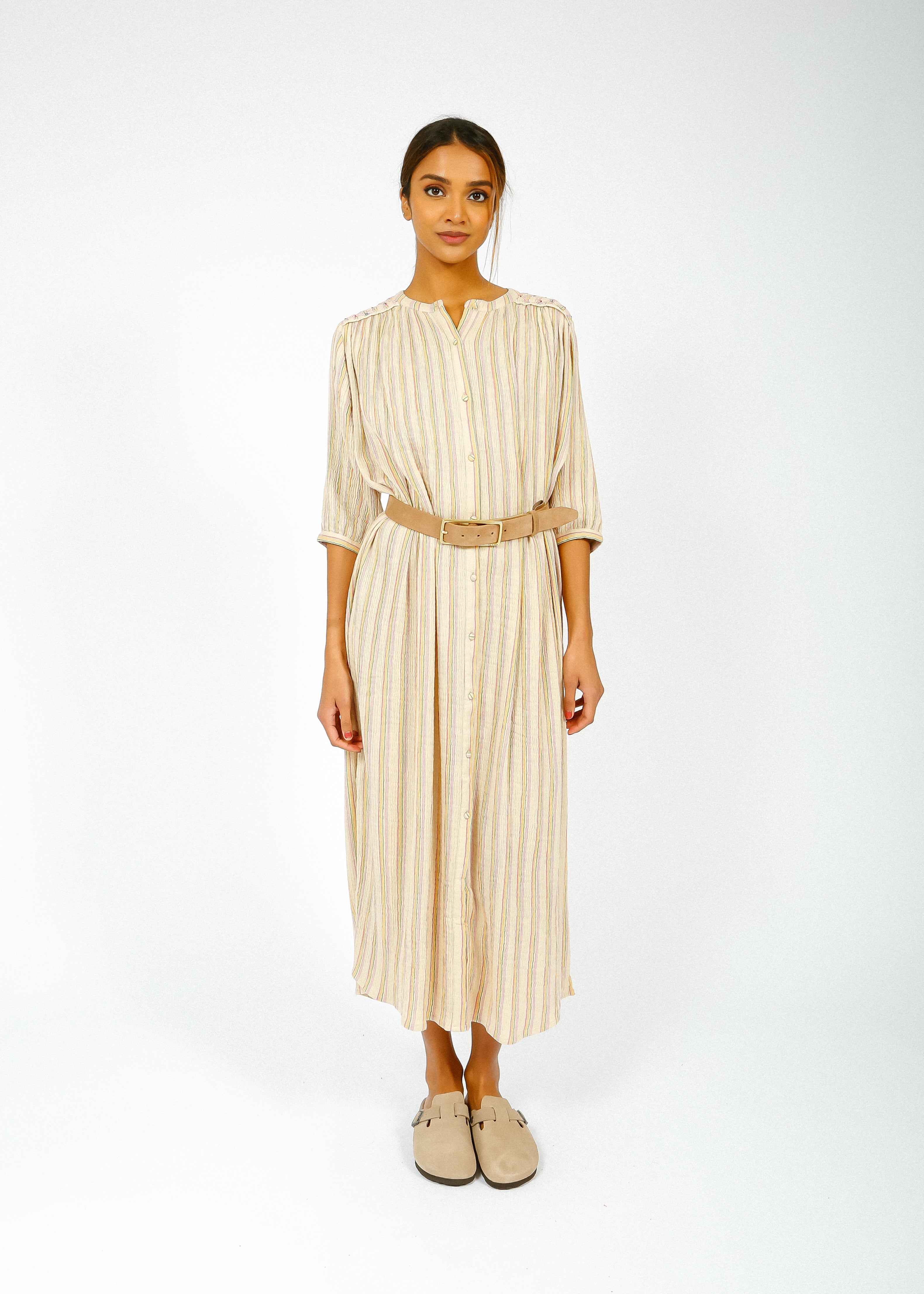 Louise Misha Deepalina Dress in Multi Rainbow Lines